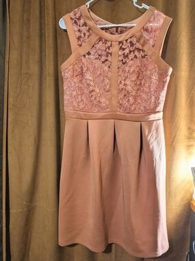 Sleeveless Lace-Panel Midi Dress in Blush